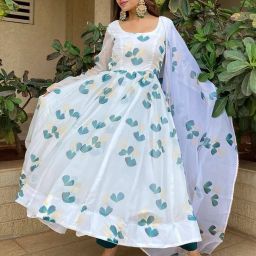 Applique Georgette Stitched Anarkali Gown-image-64