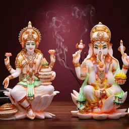 avenew Lakshmi Ganesh Statue, Hindu Goddess Idol, Resin Figurine with Lotus Base Decorative Showpiece - 17.5 cm-picture-5