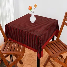 Kuber Industries Maroon & Black Barik Checked Square Table Cover image 5