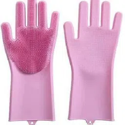 Silicon Household Safety Wash Scrubber Heat Resistant Kitchen Gloves for Dish washing, Cleaning, Gardening Wet and Dry Glove (Free Size) Multi Color Wet and Dry Glove-image-5