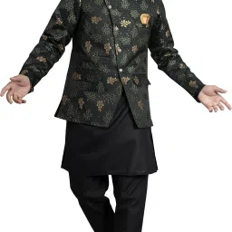 Men Jacquard Kurta Pyjama Ethnic Jacket Set-image-3
