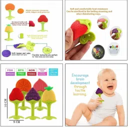 grest Silicone Fruit Shape 3 Pcs Of Teething Soft Teether (S.Berry, Grapes & Peach) Teether image 5