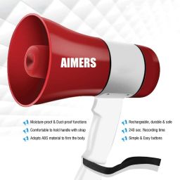 aimers Wireless Megaphone Loudspeaker for Announcement with Bluetooth, Rechargeable Battery, Recorder,USB & Memory card input. Talk, Record, Play, Siren, Music Indoor, Outdoor PA System image 2