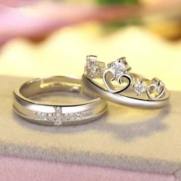 King and Queen Crown Couple Ring Set Alloy Cubic Zirconia Ring Set-image-39