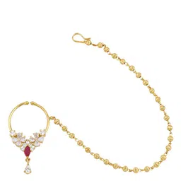 AccessHer Gold-Plated White AD-Studded Beaded Nose-ring with chain image 2
