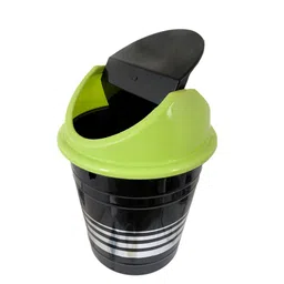 Kuber Industries Set Of 2 Black & Green Striped Push Can Dustbin image 5