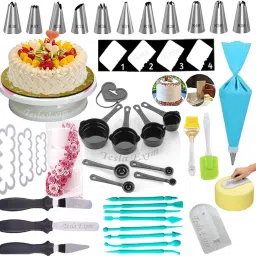 Popular 4 in 1-Cake Decorating Turntable Stand with 4pcs/Set Plastic Dough Bench Scraper Cake Cutter, 8Pcs Measuring Cups and Silicone Spatula and Brush Set Kitchen Tool Set-image-25
