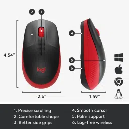 Logitech M190 / Full Size Ambidextrous Curve Design, Scooped Buttons Wireless Optical Mouse image 4