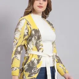 Monte Carlo Abstract Printed Woolen Front-Open Sweater image 3