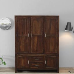 woodsworth from pepperfry Avian Sheesham Wood 3 Door Wardrobe In Scratch Resistant Provincial Teak Finish With Drawers-picture-40
