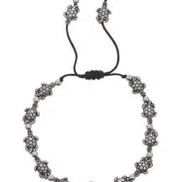 Silvermerc Designs Set Of 2 Silver-Plated Crocodile designed Beaded Oxidized Anklets image 3