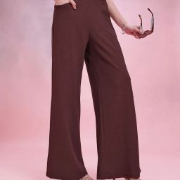 Women Regular Fit Brown Polyester Trousers-image-30