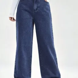 Women Boyfriend High Rise Dark Blue Jeans-image-30