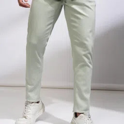 Men Slim Fit Light Green Cotton Blend Trousers-image-67