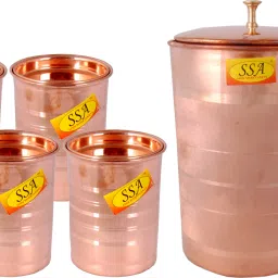 Silver Touch Design Classic Pure Copper Jug / Pitcher With 4 Glasses & Brass Top Drinkware Set - ( Volume - 1.8 Liter ) - 5 Pieces Set Jug Glass Set-picture-13