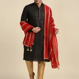 Silk Blend Embroidered Red Men Dupatta-image-3