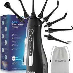 OC200 Dental Smart Pro with 200 ml Tank | Portable & Rechargeable (Black) Water Flosser-image-9