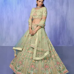 Fusionic Embroidered Sequined Semi-Stitched Lehenga & Unstitched Blouse With Dupatta image 2