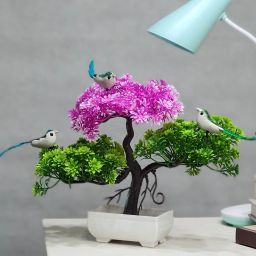 with 3 Graceful Birds Purple Holly Berry Artificial Flower with Pot-image-63