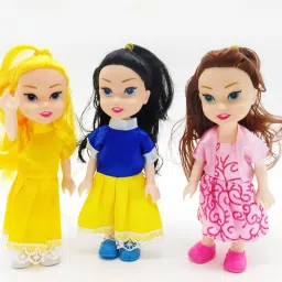 Mini Plastic Movable Joint Three Sister Dolls with Pack Of 3 Doll Multicolor-picture-17