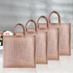 Jute Plain Grocery Bag|Zipper Shopping Bag with Handle|Pack of 4|Brown Pack of 4 Grocery Bags-image-95