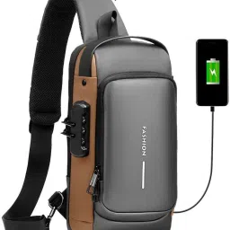 Grey Men & Women Sling Bag Anti -Theft Water Resistant Cross Body Bag with USB Charging Port-image-26
