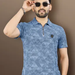 Men Printed Polo Neck Polyester Blue T-Shirt-image-98