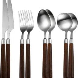 Tableware Cutlery Utensils Set of Knives Forks and Spoons, Stainless Steel, Wooden Table Spoon, Tea Spoon Set-image-17