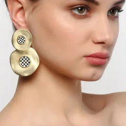 Estele Gold Plated Circular Drop Earrings-4