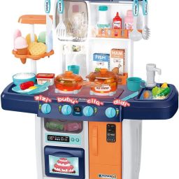 Kids Play Kitchen Realistic Lights, Sounds, Spray and Running Water Sink Toys-image-24