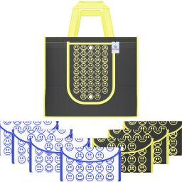 Pack of 8 Smile Foldable Shopping Bags For Women | Black Yellow & White Blue Pack of 8 Grocery Bags-image-69