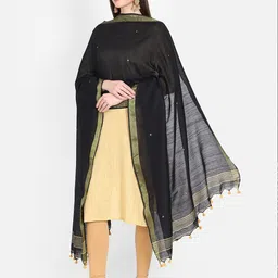 THE WEAVE TRAVELLER Black Solid Dupatta With Buti Work image 3