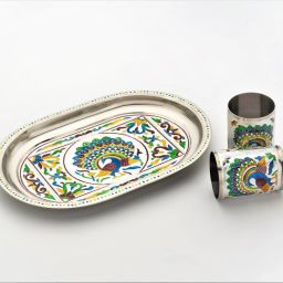 ShCraft Design Peacock Meena Work Colorful Pattern 6 Glass Set Glass Tray Set Glass Tray Set-image-9