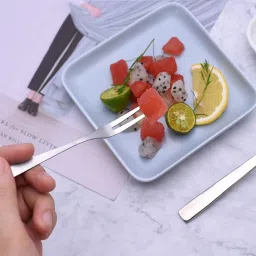 vishlist Fork Spoon For Fruits, Desert Fork , Salad Fork ( 6 set ) Stainless Steel Fruit Fork Set image 2