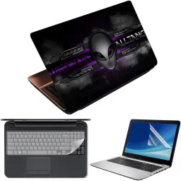 Anweshas 3 in 1 Pack of 15.6 inch Laptop Skin Decal Vinyl, Screen Guard and Silicone Keyboard Protector - Printed Alien Alliance Combo Set-image-1