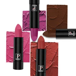 PERPAA Set Of 4 Creamy Matte Lipstick- Red Castle 55-Rose Garden 58-Pink Treat 60-Brown 67-12