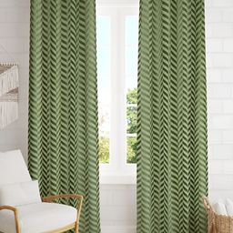 RIDHAAN Green 2 Pieces Zig Zag Embellished Room Darkening Window Curtain-image-8