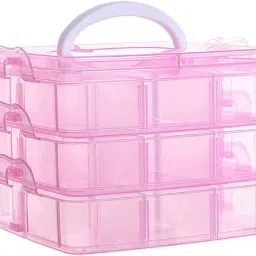 3Layer 18-Grid Adjustable Jewelry Organizer Storage Cosmetic Make Up Storage Box Jewellery, Makeup Vanity Box-image-89