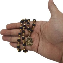 5 Mukhi Rudraksha Mala One Gram Gold-plated Beads Brass, Wood Pendant-image-87