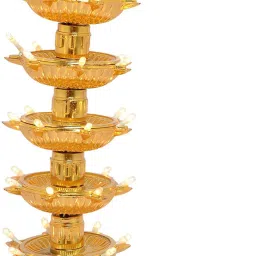 5 Layer Electric Gold LED Diya Deepak Light For Diwali Temple Decorative Lamp Plastic Table Diya-24