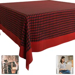 Kuber Industries Maroon & Black Barik Checked Square Table Cover image 3