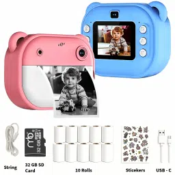 Prime Assure Instant Photo Print Camera for Kids Children Polaroid Camera 48 MP Mini Camera Photo With 10 Rolls and 32 GB Memory Card Mini Printer Instant Camera-0