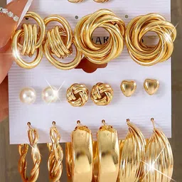 Shining Diva Fashion Set Of 11 Gold-Plated Contemporary Studs Earrings-30
