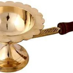 Damurhu Pujari Brass Aarti Lamp/Dhoop Stand with Wooden Handle Brass Table Diya Brass Table Diya-image-66