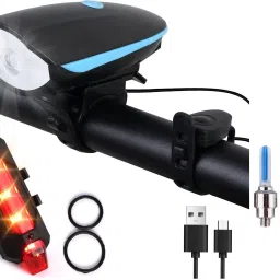 pack of 3 Rechargeable cycle Horn And Light 140 DB with tail Light,tyre light LED Front Rear Light Combo-19