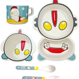 Bamboo FIbre White Alien Baby Feeding kids Dinner Set (Plate, Bowl, Cup, Spoon & Fork) Dinner Set-1