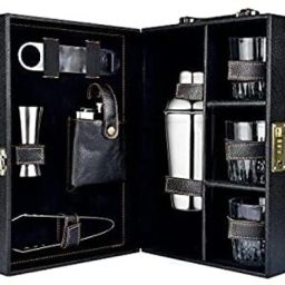 3 Glasses Mega Bar Set Portable Leatherette Briefcase 7 - Piece Bar Set-image-7