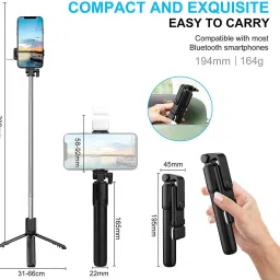 POZUB Photograph tripod bluetooth selfie stick with flash light+carry bag mobile stand Single Gimbal for Mobile image 2