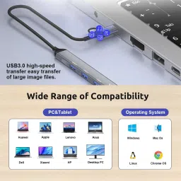 Verilux USB Hub 7 in 1 High Speed USB 3.0 Hub Multiport Support Charging & Data Transfer USB Hub 7 in 1 High Speed USB 3.0 Multiport Extension Docking Station image 4