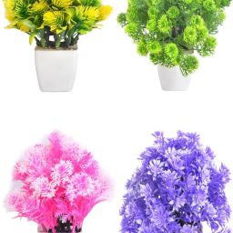 Artificial Plant For Home and Office, Table Decoration or Gift Table Flower Pot Bonsai Wild Artificial Plant with Pot (Pack of 4, 7inch) Bonsai Wild Artificial Plant with Pot-9